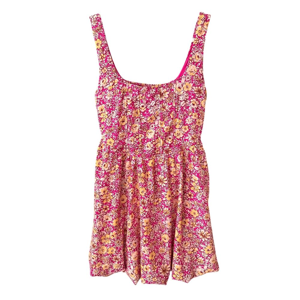 Band Of The Free Womens Pink Floral Balloon Hem Lined Mini Dress Size Medium Jr‎